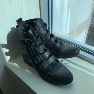 Steve Madden black studded buckle moto boots!